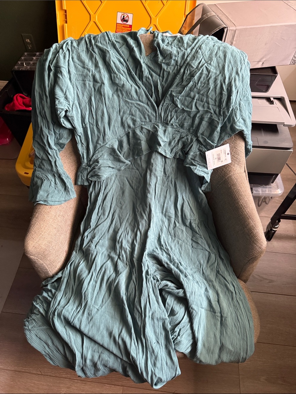 Women's Teal V-Neck Ruffled Waist Jumpsuit Romper